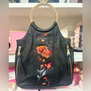 INC International Concepts Black Bag with Floral Embroidery